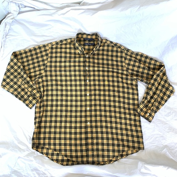 XL BLACK PLAID NWT NAUTICA MENS DRESS SHIRT REGULAR FIT YELLOW